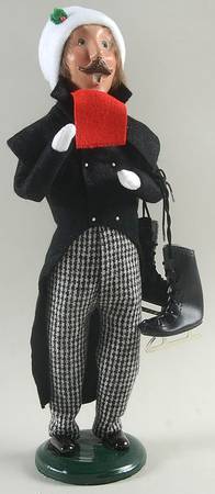 Winter Outdoor Activities Man With Skates-Black Coat-Red Scarf - No Box