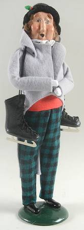 Winter Outdoor Activities Man With Skates-Grey Coat - No Box