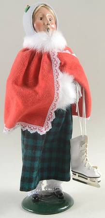 Winter Outdoor Activities Woman With Skates-Red Cape-White Muff - No Box