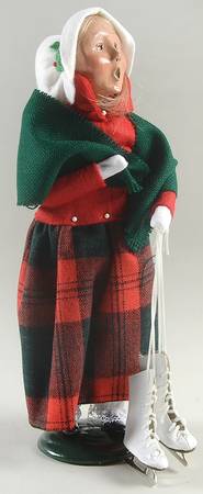 Winter Outdoor Activities Woman With Skates-Green Scarf-Red Top - No Box 42
