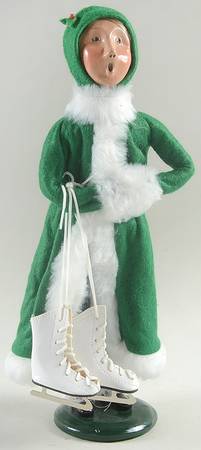 Winter Outdoor Activities Woman With Skates-Green Coat - No Box