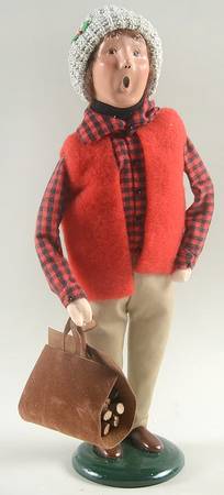 Winter Outdoor Activities Man With Logs-Red Vest-Plaid Shirt - No Box