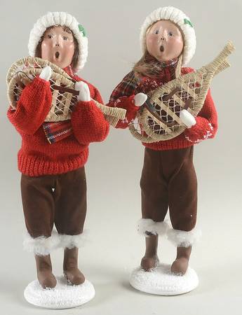Winter Outdoor Activities Couple With Snowshoes-White Hats - No Box