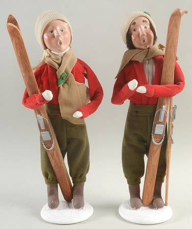 Winter Outdoor Activities Couple With Skis-Brown Scarf - No Box