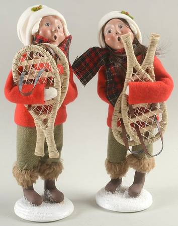 Winter Outdoor Activities Boy & Girl Pair With Snowshoes - No Box