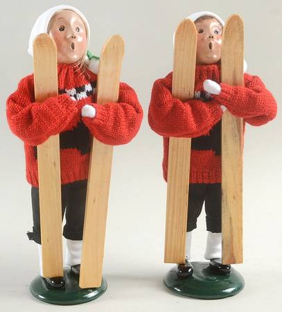 Winter Outdoor Activities Boy & Girl Pair With Skis-Dog On Sweate - No Box