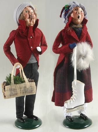 Winter Outdoor Activities Skates And Logs Couple-Grey Caps - No Box