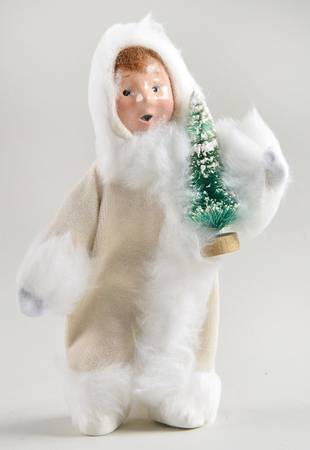 Winter Outdoor Activities Toddler In White Coat With Tree - No Box
