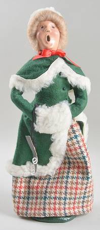 Winter Outdoor Activities Woman With Skates-Green Fur Lined Coat - No Box