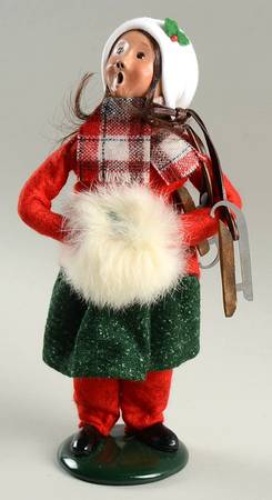 Winter Outdoor Activities Girl With Skates & Muff-Red Coat - No Box