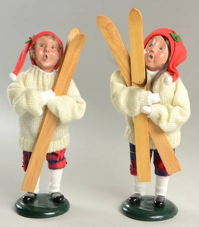 Winter Outdoor Activities Boy & Girl Pair With Skis-White Sweaters - No Box