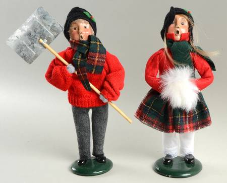 Winter Outdoor Activities Boy And Girl Shoveling Snow-Red Coats - No Box