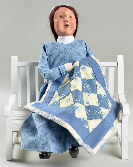 Winterthur Woman Quilting On Bench - No Box
