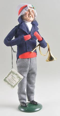 Christmas Waits Man With Post Horn-Blue Coat-Red Vest - No Box