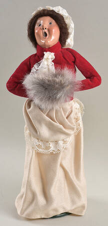 Victorian Assorted Carolers Woman With Muff-Red Velvet Coat - No Box