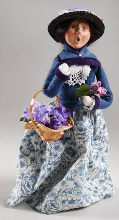 Victorian Assorted Carolers Woman With Flower Basket-Blue - No Box