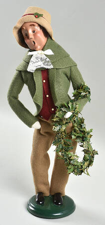 Victorian Assorted Carolers Man With Glittered Garland - No Box