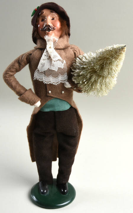 Victorian Assorted Carolers Mustache Man With Tree;Tan Coat - No Box