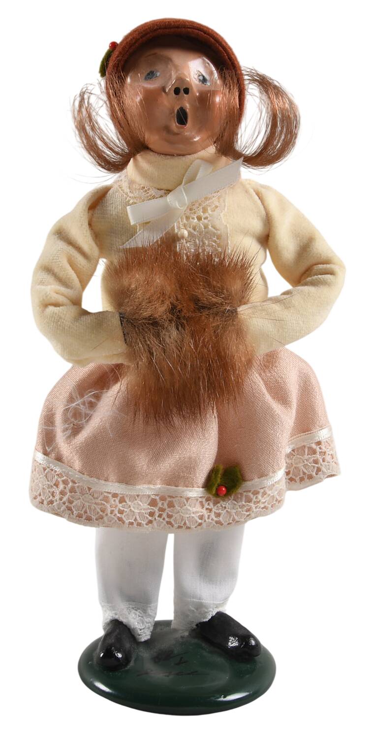 Victorian Assorted Carolers Girl With Muff-Pink Skirt - No Box