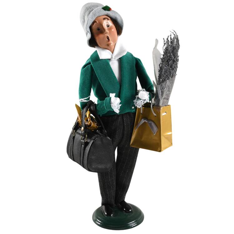 Victorian Assorted Carolers Shopper Man - Green - No Box