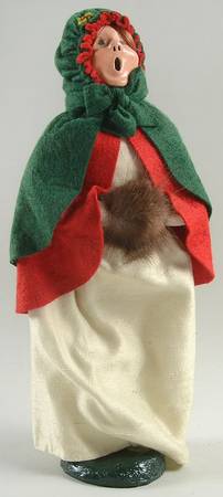 Victorian Assorted Carolers Woman With Muff Green/Red Cape - No Box