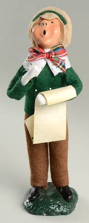 Victorian Assorted Carolers Boy With Music-Green Coat Lace Collar - No Box