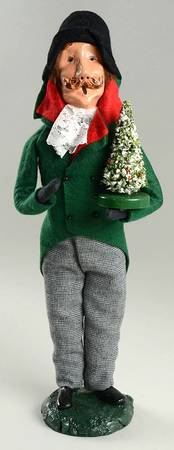 Victorian Assorted Carolers Mustache Man With Tree-Green Coat - No Box
