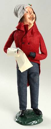 Victorian Assorted Carolers Mustache Man With Music-Burgundy Coat - No Box