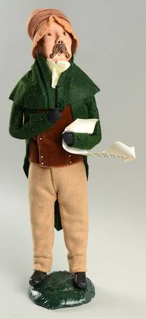 Victorian Assorted Carolers Mustache Man With Music-Green Coat - No Box