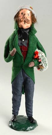 Victorian Assorted Carolers Mustache Man With Wreath-Green - No Box