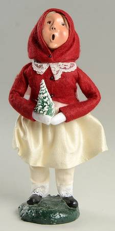 Victorian Assorted Carolers Girl With Tree-Burgundy Hood - No Box