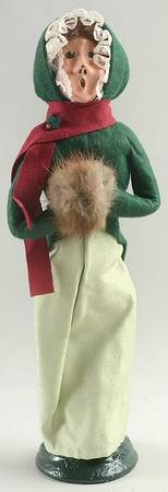 Victorian Assorted Carolers Woman With Muff-Green Hood Burgundy Scar - No Box