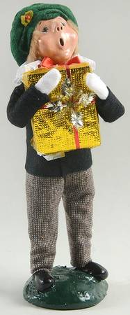 Victorian Assorted Carolers Boy With Gift-Blue Coat Lace Collar - No Box