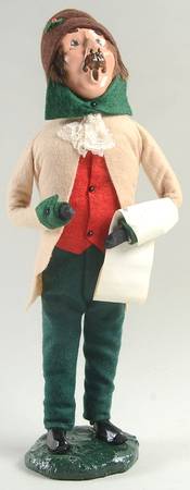 Victorian Assorted Carolers Mustache Man With Music-Tan Coat - No Box