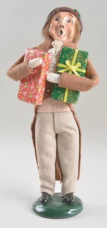 Victorian Assorted Carolers Man With Gift-Tan Coat - No Box