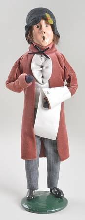 Victorian Assorted Carolers Man With Music-Burgundy Velvet Coat - No Box