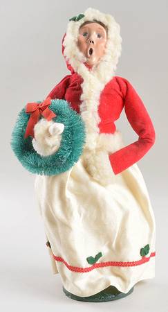 Victorian Assorted Carolers Woman With Wreath-Red Fur Lined Coat - No Box