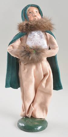 Victorian Assorted Carolers Woman With Muff-Green Cape - No Box