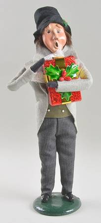 Victorian Assorted Carolers Man With Gift-Grey - No Box