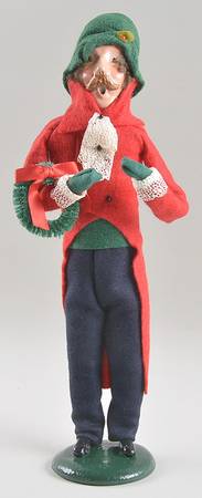 Victorian Assorted Carolers Mustache Man With Wreath-Red - No Box