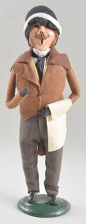 Victorian Assorted Carolers Mustache Man With Music-Brown Coat - No Box