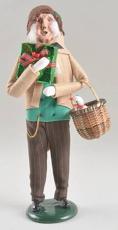 Victorian Assorted Carolers Grandfather With Gift & Basket-Tan - No Box
