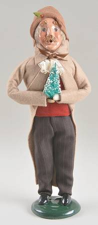 Victorian Assorted Carolers Mustache Man With Tree-Tan Coat - No Box