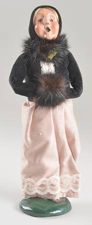 Victorian Assorted Carolers Woman With Muff-Black Pink Fur - No Box