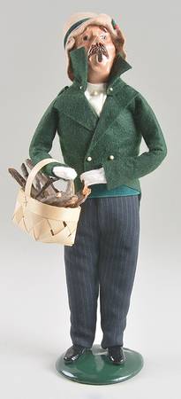 Victorian Assorted Carolers Mustache Man With Basket-Green - No Box
