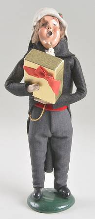 Victorian Assorted Carolers Man With Gift-Black - No Box