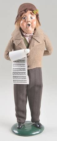 Victorian Assorted Carolers Man With Music-Tan Coat Pink Shirt - No Box