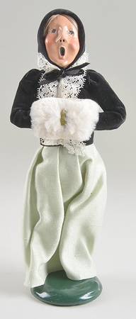 Victorian Assorted Carolers Woman With Muff-Black Coat Mint Green Sk - No Box
