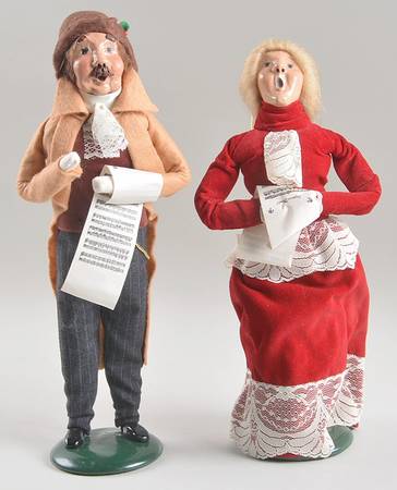 Victorian Assorted Carolers Man & Woman With Music-Burgundy - No Box
