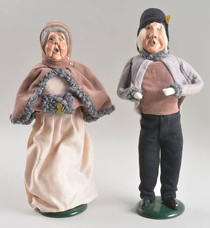 Victorian Assorted Carolers Grandparent Pair-Brown Fur Trim - No Box